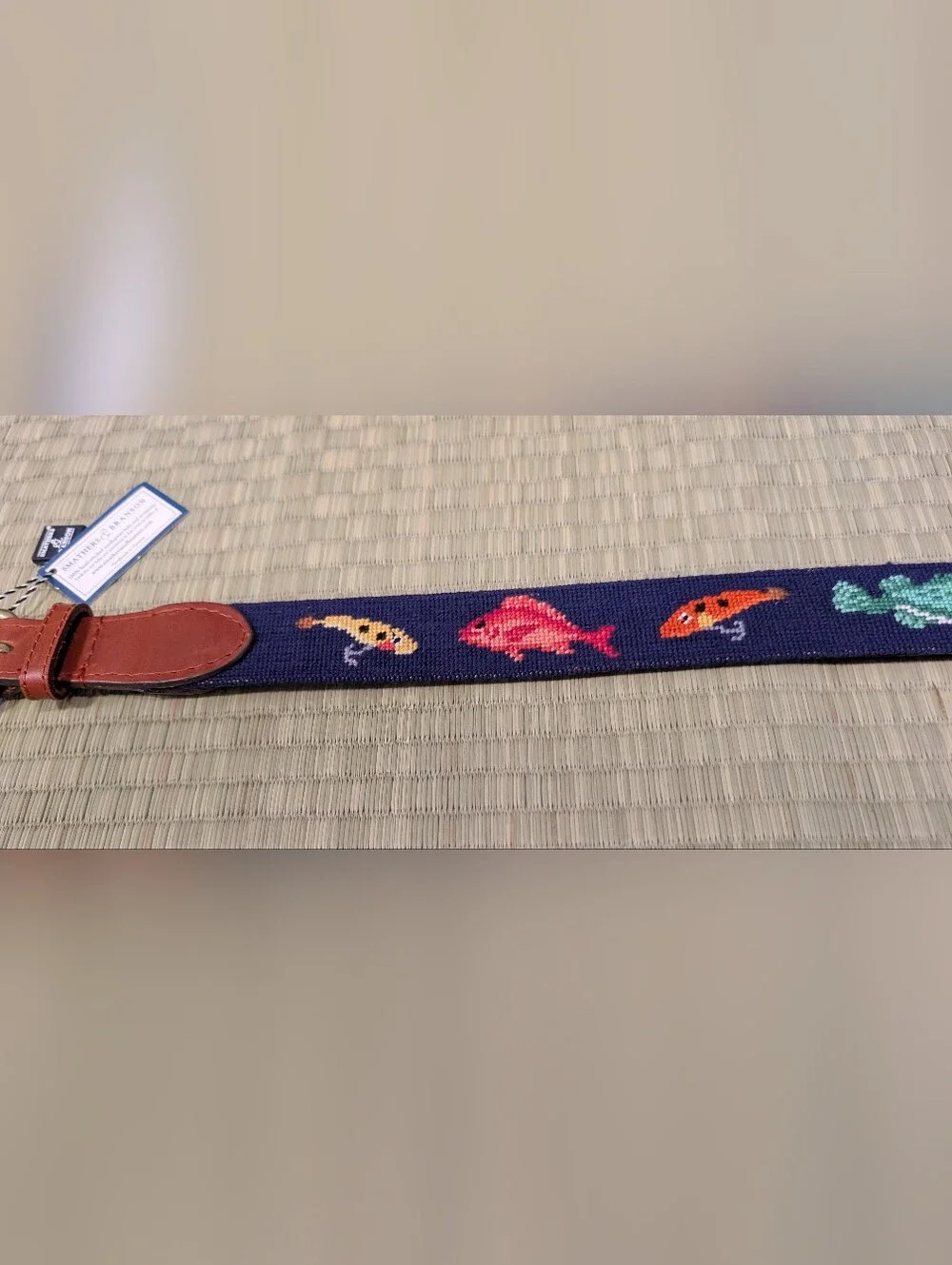 NWT Smathers & Branson Fish & Tackle Needlepoint Belt Size 38